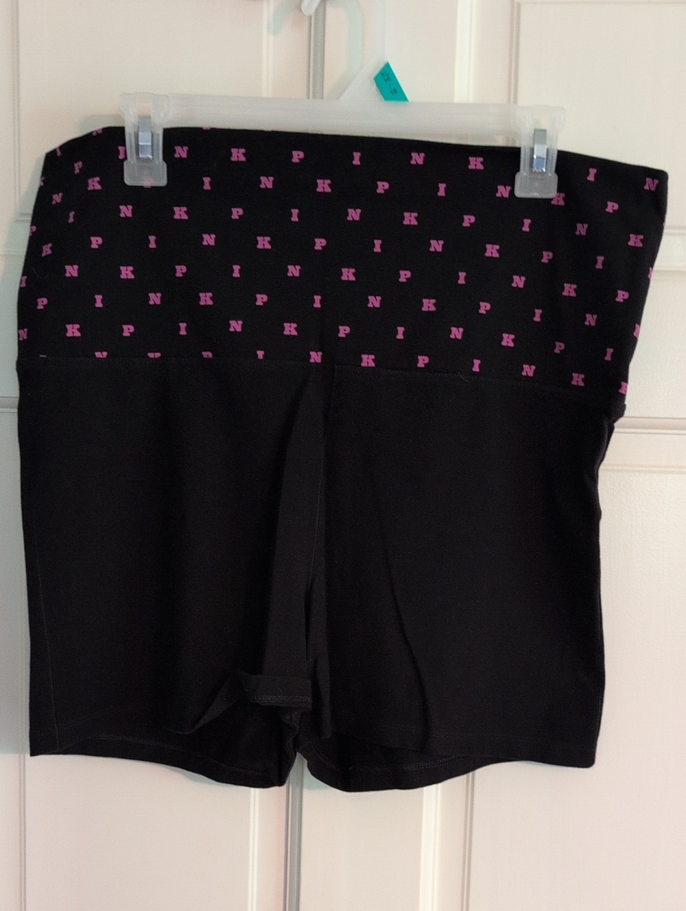 PINK Victoria's Secret Black Foldover Bike Shorts with Pink Logo Waistband Xl